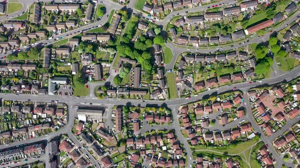 Aerial footage of the British town of Middleton in Leeds West Yorkshire in the UK