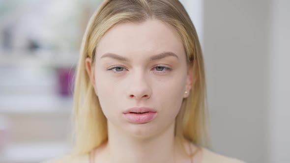 Closeup Face of Blind Young Woman Talking