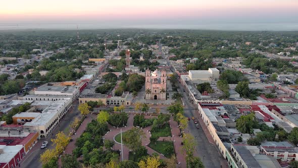 Valladolid Yucatan Mexico Aerial Drone Top Fly Above City View Pueblo Magico State
