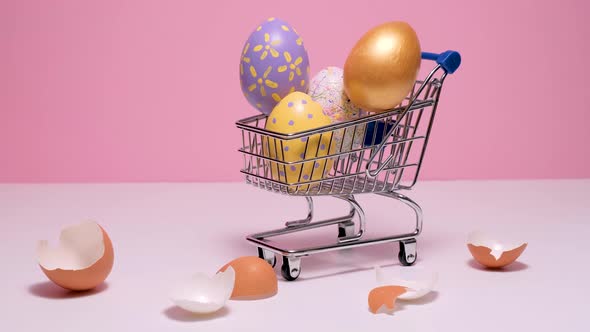 Shopping Cart with Colorful Easter Eggs