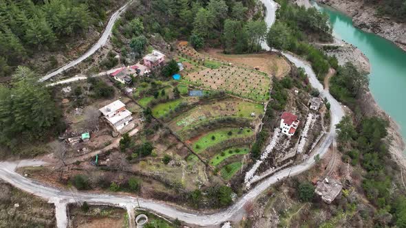 Farming on the banks of the river aerial view Alanya Turkey 4 K