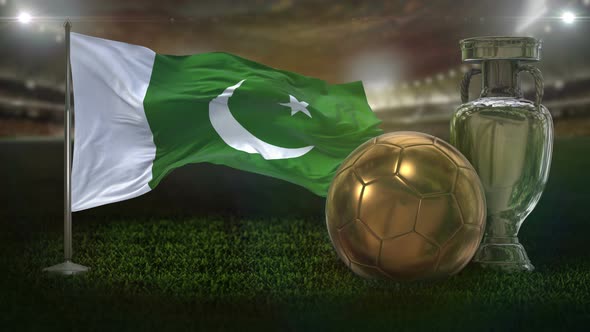 Pakistan Flag With Football And Cup Background Loop