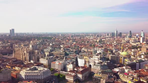 Sunny Day Milan Cityscape Aerial Panorama  Italy
