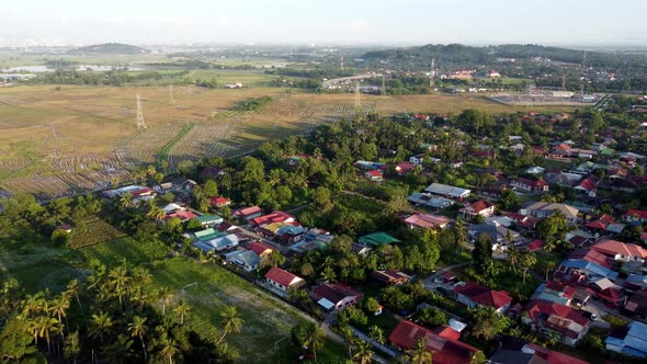 Aerial view morning sunshine at Malays village