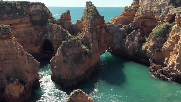 Idyllic Grottos and rocky eroded archways near Ponta da Piedade, Lagos, Algarve, Portugal