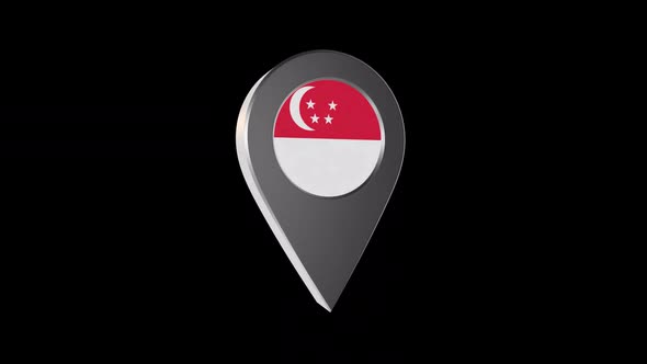 3d Animation Map Pointer With Singapore Flag With Alpha Channel- 2K