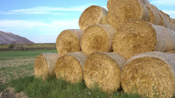 Straw Bales Stacked in a Pyramid