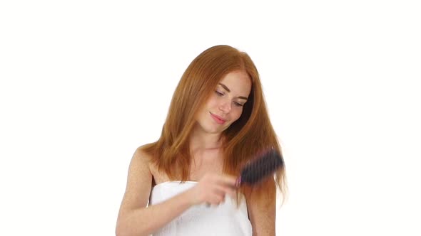Girl Brushing Her Hair, Slow Motion, Close Up, Bathroom