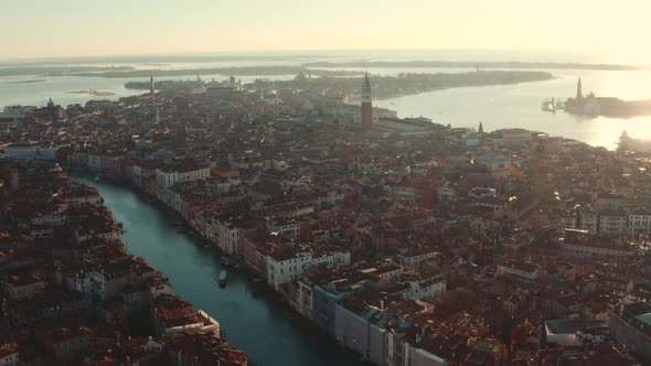 Tight dolly forward drone shot towards st Marco square Venice at sunrise