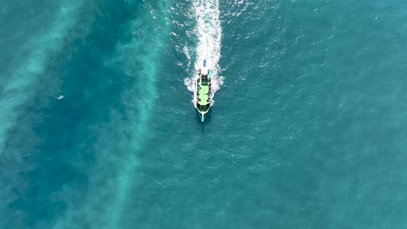 Yacht calls at the port aerial view 4 K