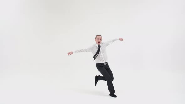 Businessman Dancing Breakdance on a White Background