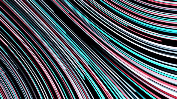 Abstract background of moving multicolored neon lines on black background