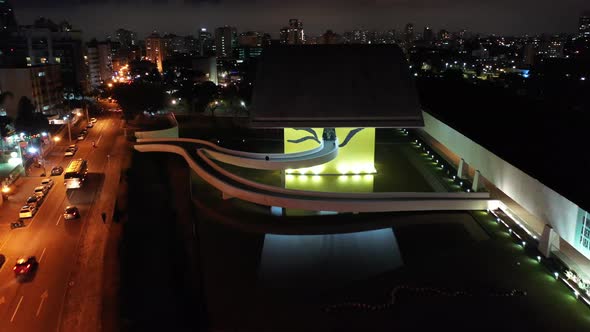 Night downtown Curitiba Brazil. Landmark of city. Capital of Parana state