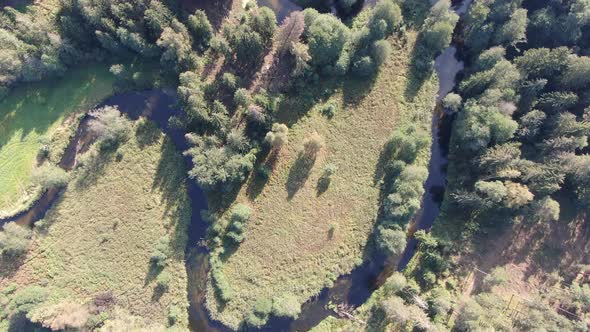 Aerial view of Czarna Hancza (Black Hancza) river in Poland