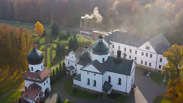 View From the Height on Krekhiv Monastery and the Surrounding Landscape in Autumn, Lviv Region