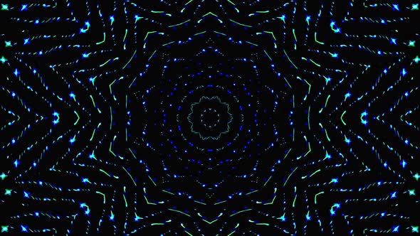 abstract light governing blue color, kaleidoscope, black background