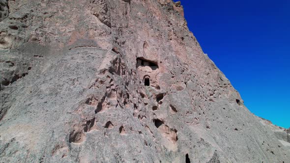 Cappadocia Aerial Drone View to Cave Town Zelve Valley