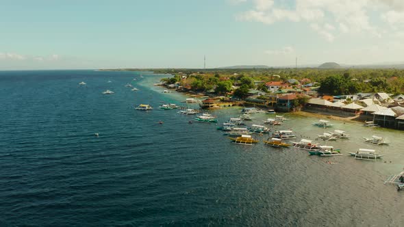 Tourists Snorkeling in Coral Reef Moalboal Philippines