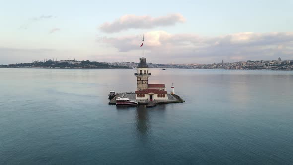 Istanbul of Turkey's icon Maiden Tower Drone Shot