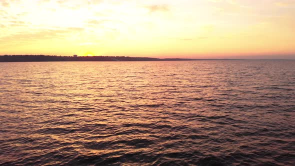 Water Surface at Sunset. Aerial. Kyiv. Ukraine