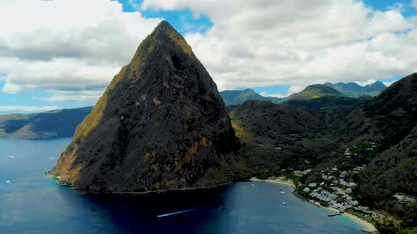 St Lucia Caribbean Huge Pitons Drone View at Saint Lucia Sugar Beach St Lucia Mountains