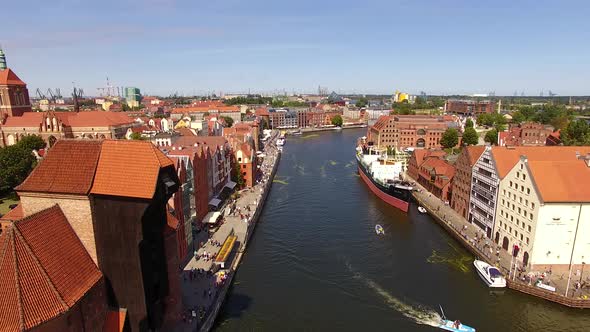 Aerial view of the canals of Gdansk in the summertime