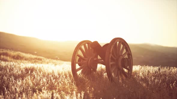 Historic War Gun on the Hill at Sunset
