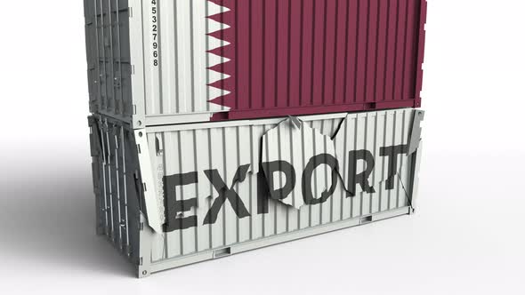 Container with Flag of Qatar Breaks Container with EXPORT Text alt
