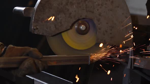 Close Up Shot of an Industrial Electric Saw for the Leveling of Metal.