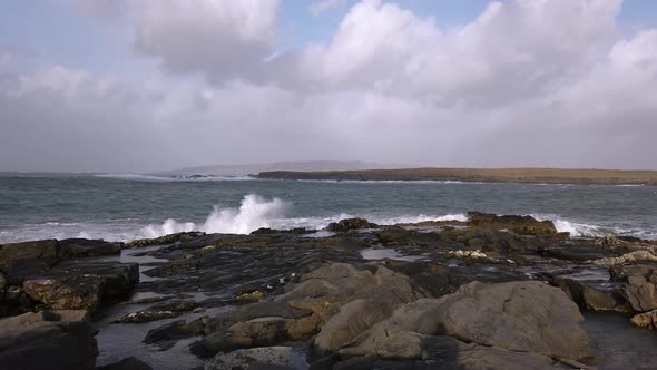 Crashing Ocean Waves in Portnoo During Storm Ciara in County Donegal - Ireland