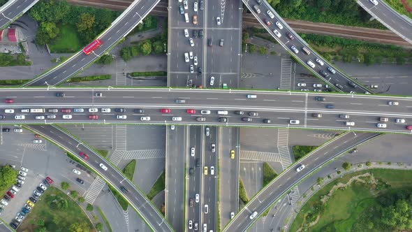 Aerial view of highway and overpass in city