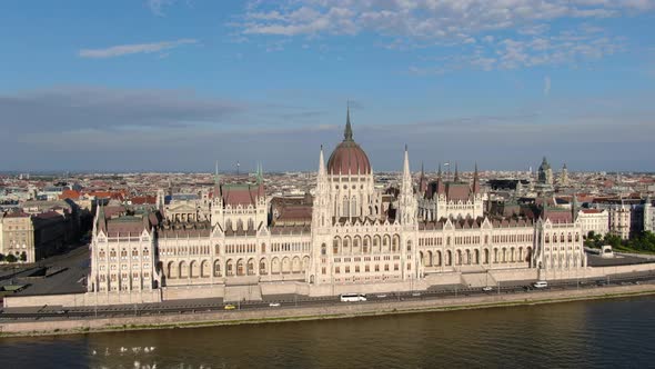 Aerial view of Hungarian Parliament Building (Orszaghaz) in Budapest, Hungary