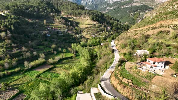 Farming on the banks of the river aerial view Alanya Turkey 4 K