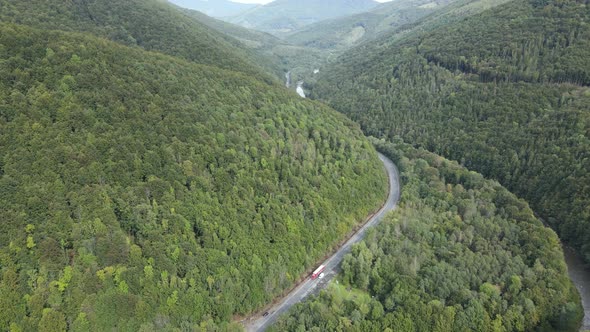 Aerial View of the Carpathian Mountains in Autumn. Ukraine