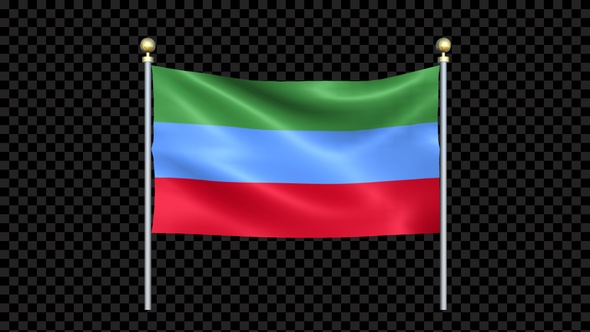 Flag Of Dagestan Waving In Double Pole Looped