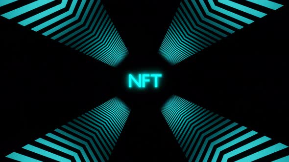 Glowing NFT Sign in Rotating Seamless Blue Tunnel