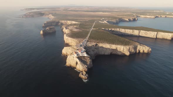 Elevated view of dramatic coastal landforms in Sagres promontory, cape st vincent, Portugal.