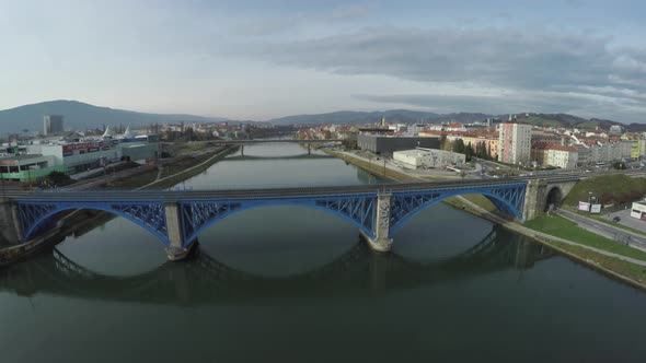 Aerial view of the Blue Bridge in Maribor