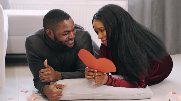 African American Young Couple Celebrating Valentine's Day at Home