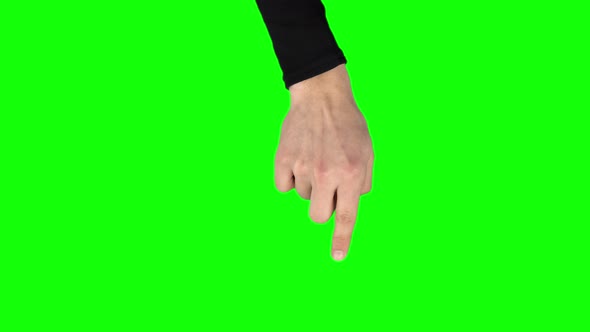 Male Hand in Black Sweater Performing Single Tap and Double Tap Tablet Screen Gesture on Green