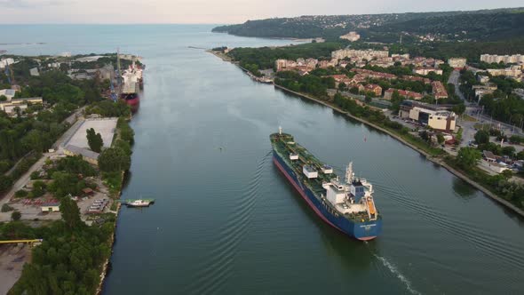 Large General Cargo Ship Tanker Bulk Carrier Aerial View