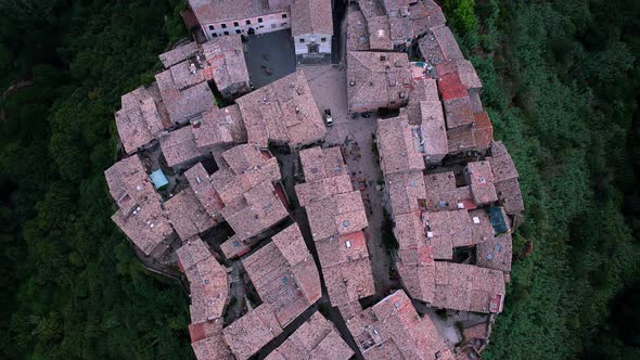 Aerial view of Calcata Vecchia village in the province of Viterbo, Italy