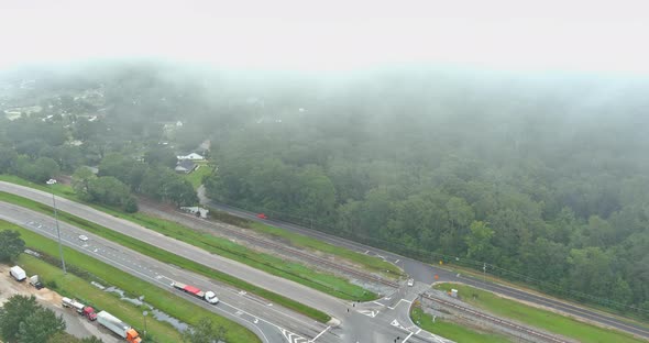 Panorama View of Early Morning Foggy with Bridge Across 43Highway Near Satsuma Alabama