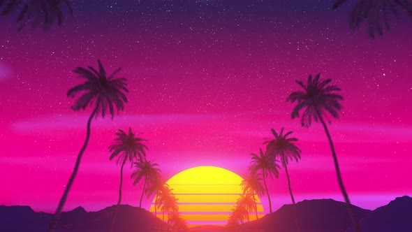 Retrowave Tropical Landscape Looped VJ Animation