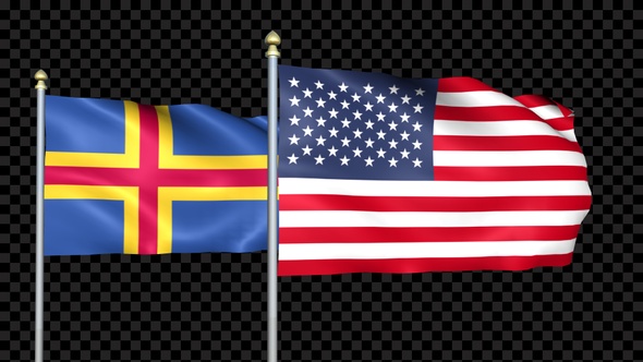 Aland And United States Two Countries Flags Waving