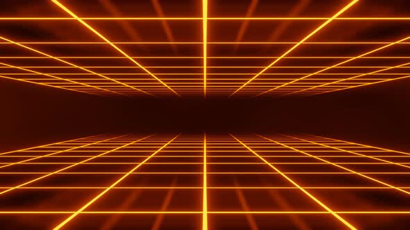 Abstract Retro Synthwave Orange Grid Loop Animation Background 3d Render