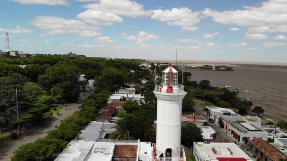 Aerial of the Lighthouse in Colonia del Sacramento, Uruguay