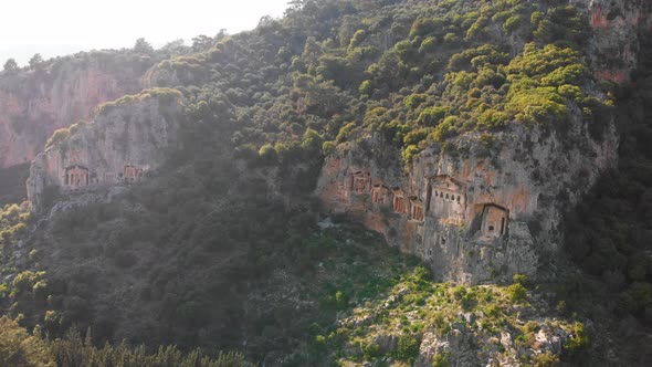 Lycian Tombs of Ancient Kaunos Town Near Dalyan Village in Mugla Province Turkey