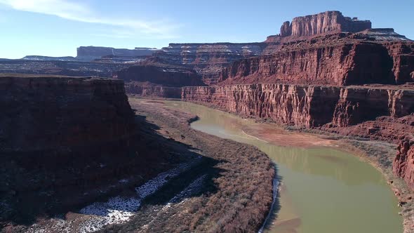 Aerial view of the Colorado River through Canyon in Moab