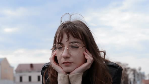 Sad Young Woman Face Outdoor